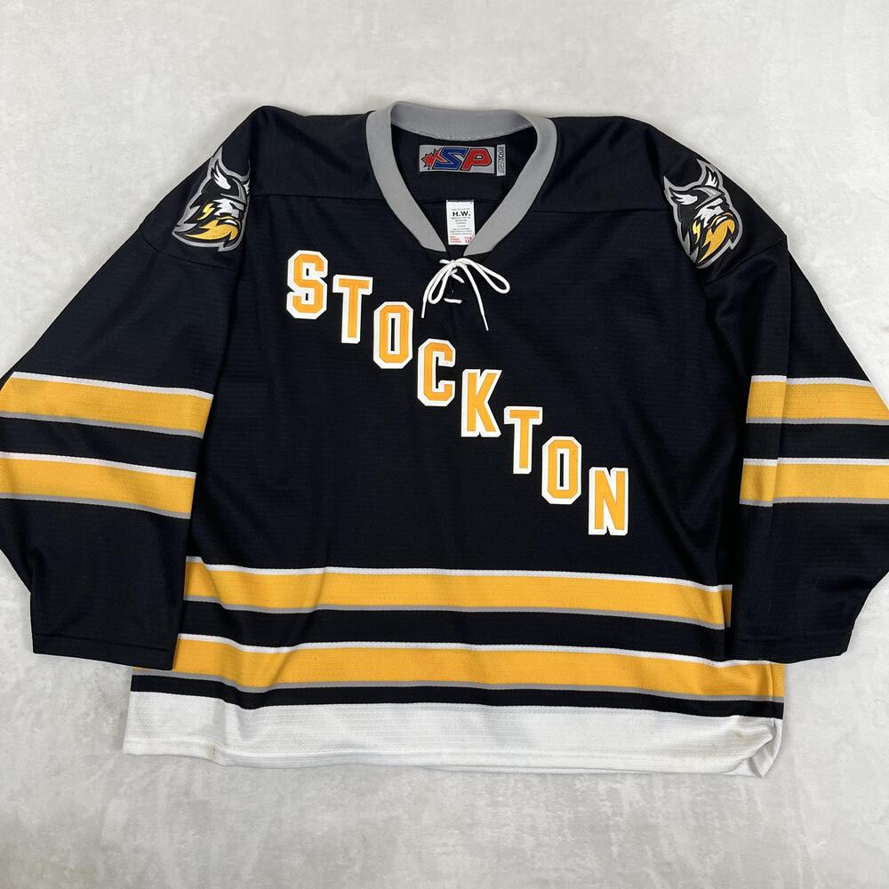 Vintage Stockton Thunder Jersey Mens 2XL Black Hockey ECHL SP Lace Up
